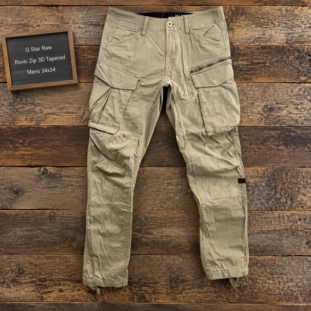 G-Star Raw Rovic Zip 3D Tapered Cargo Pants Mens 34x34 Khaki Beige